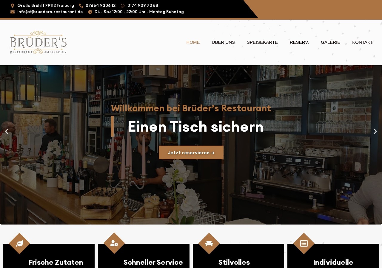 Webdesign-Referenz: Brüder’s Restaurant am Golfplatz – Freiburg – Genuss mit Ausblick – Direkt am Golfplatz!
