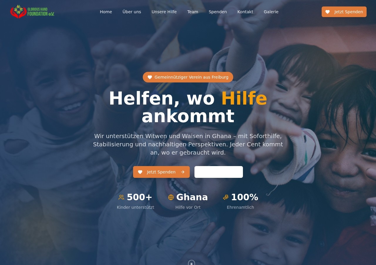 Webdesign-Referenz: Glorious Hand Foundation e.V. | Hilfe für Witwen und Waisen in Ghana