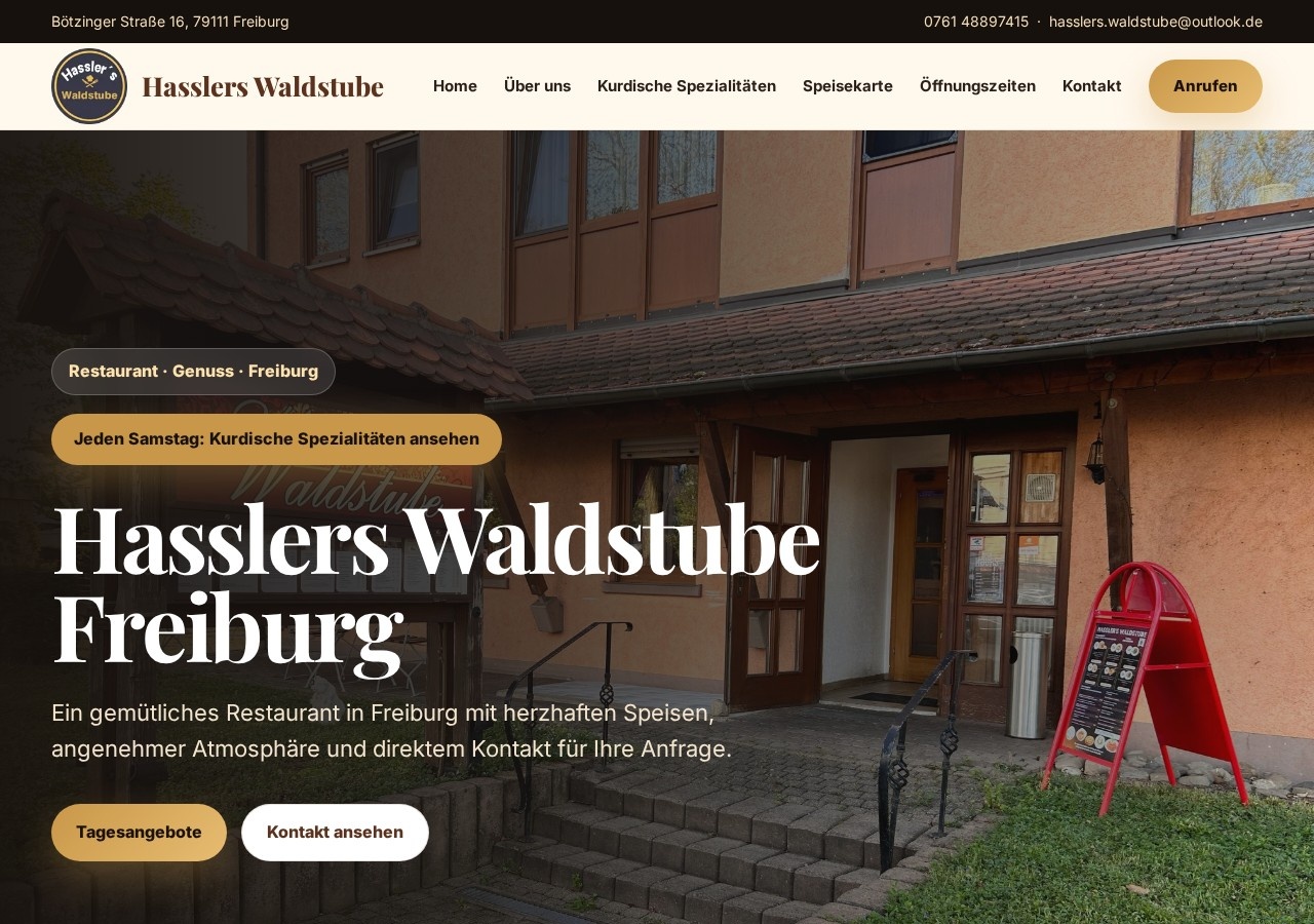 Webdesign-Referenz: Hasslers Waldstube Freiburg | Restaurant in Freiburg