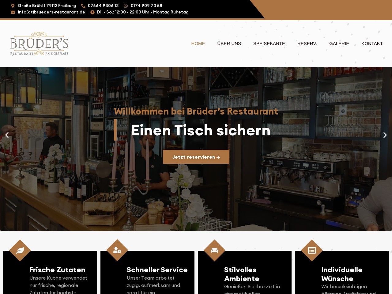 Webdesign-Referenz: Brüder’s Restaurant am Golfplatz – Freiburg – Genuss mit Ausblick – Direkt am Golfplatz!