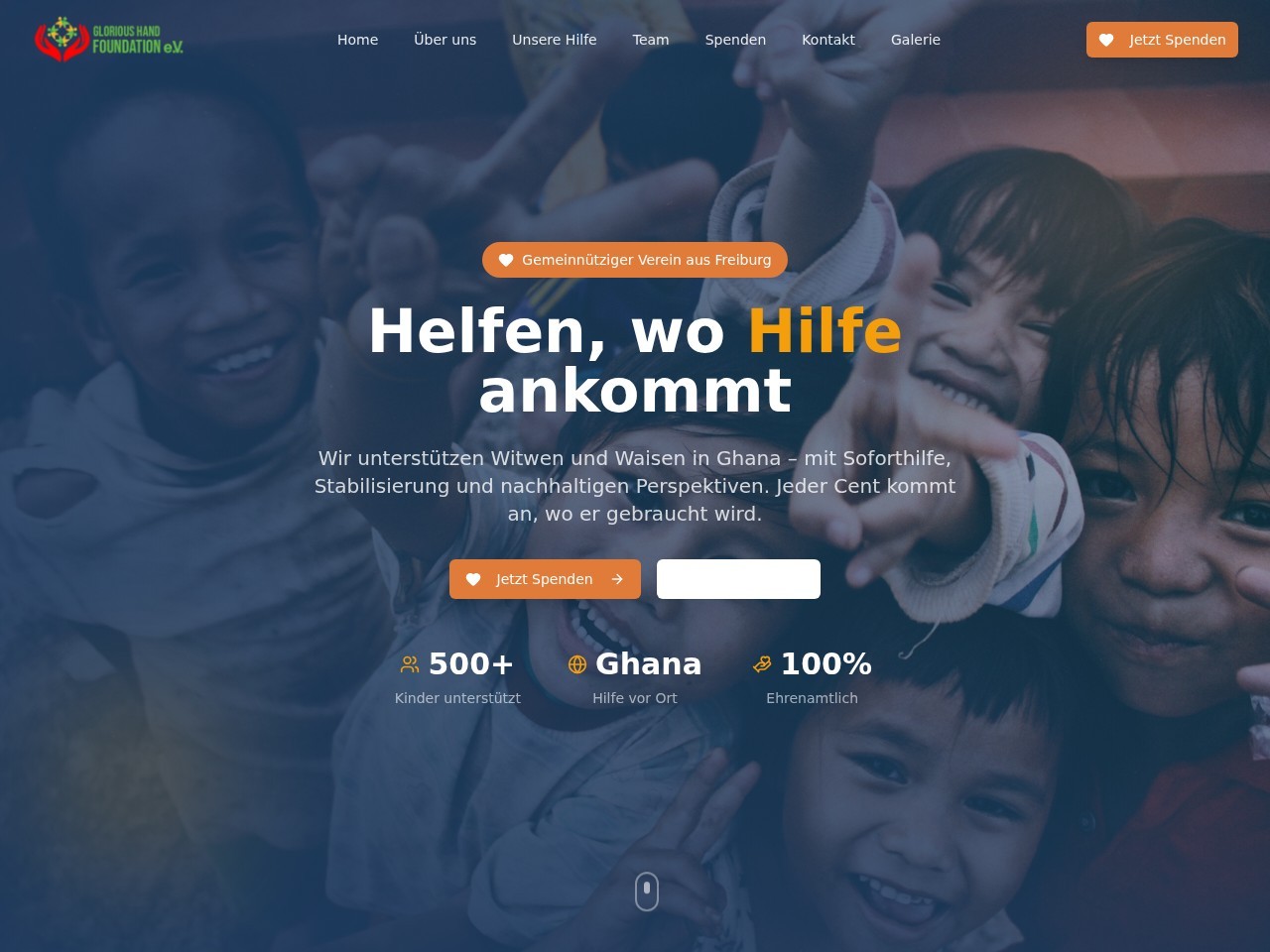Webdesign-Referenz: Glorious Hand Foundation e.V. | Hilfe für Witwen und Waisen in Ghana