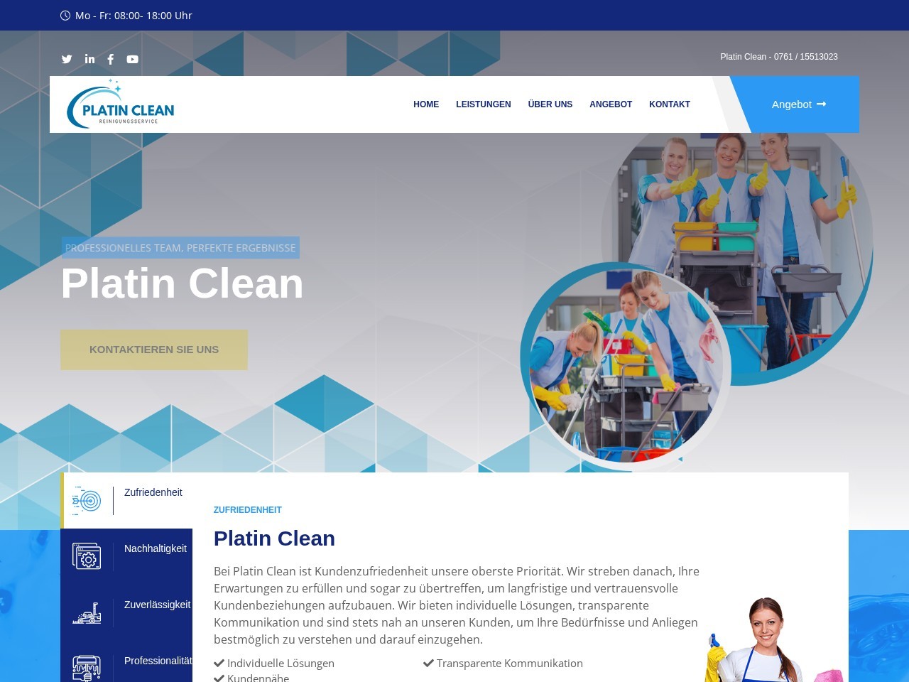 Webdesign-Referenz: Reinigungsservice Freiburg - Platin Clean