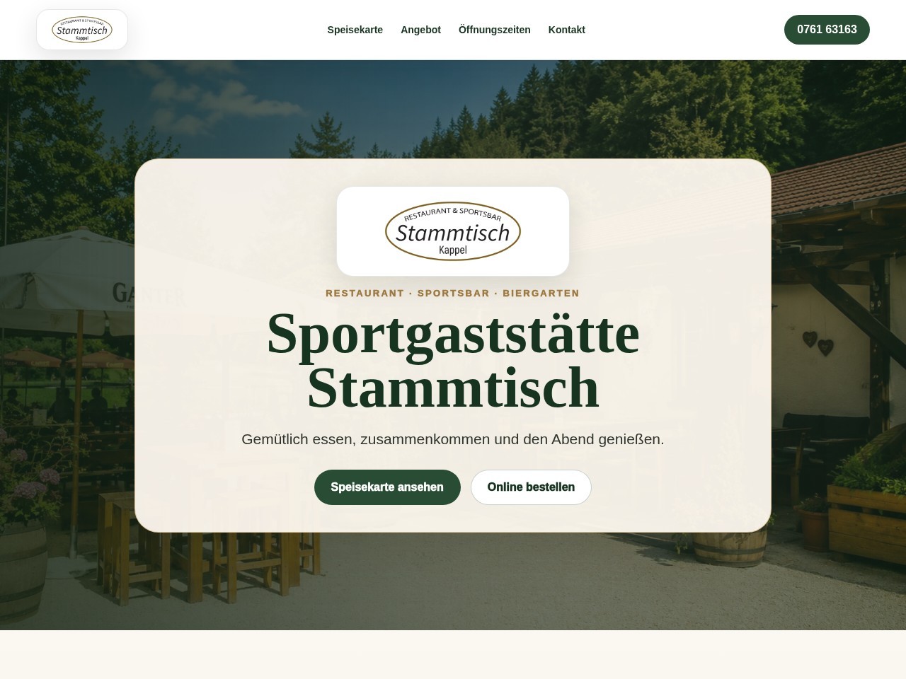 Webdesign-Referenz: Sportgaststätte Stammtisch | Restaurant, Sportsbar & Biergarten in Freiburg-Kappel